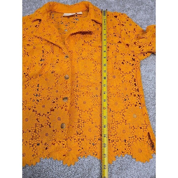 Maeve By Anthropologie Lace Half Sleeve Button Down Shirt Sunflower Yellow Sz XS - Picture 10 of 11